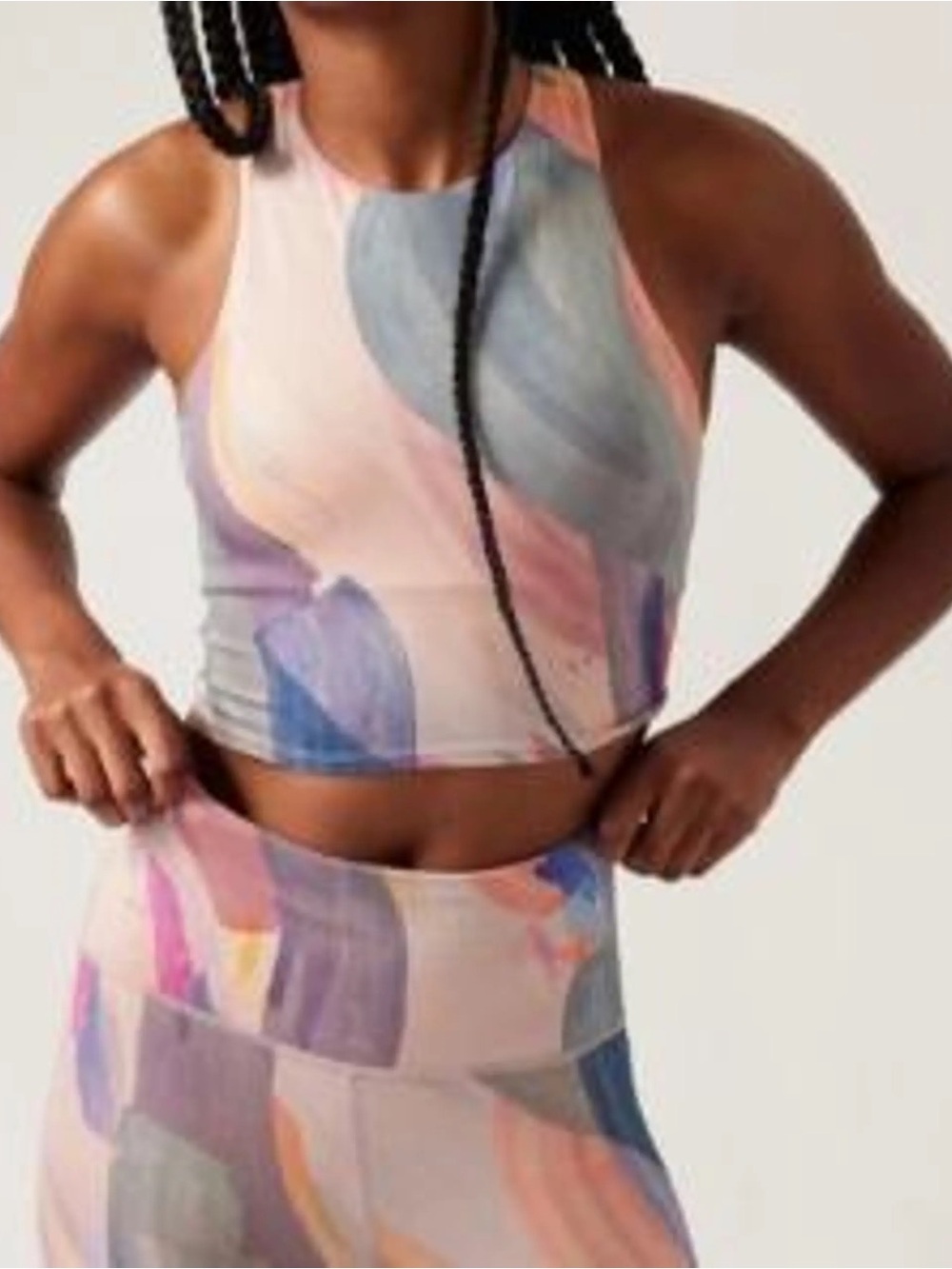 NWT Athleta Conscious Crop Printed Sports Bra A-C Watercolor Abstract Size Small